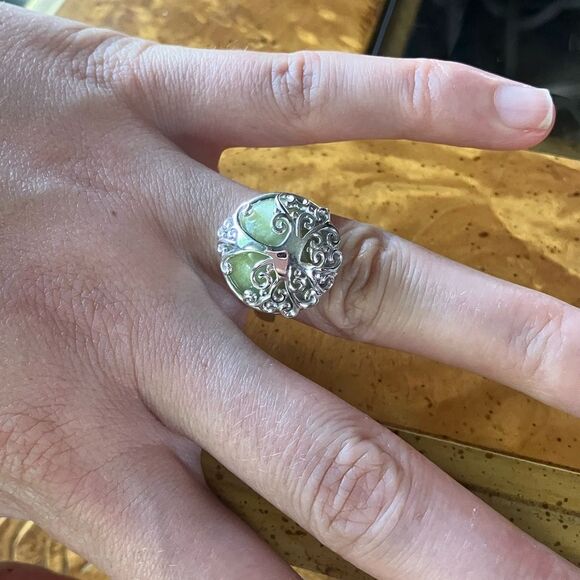 Natural Connemara Marble Sterling Silver Tree of Life Ring Size 7 - Picture 4 of 9